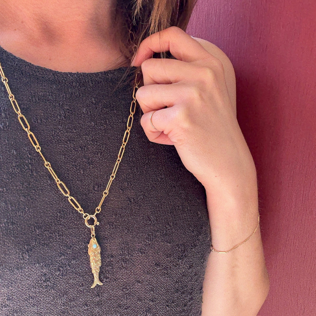Wriggly 14k Gold Articulated Fish Charm