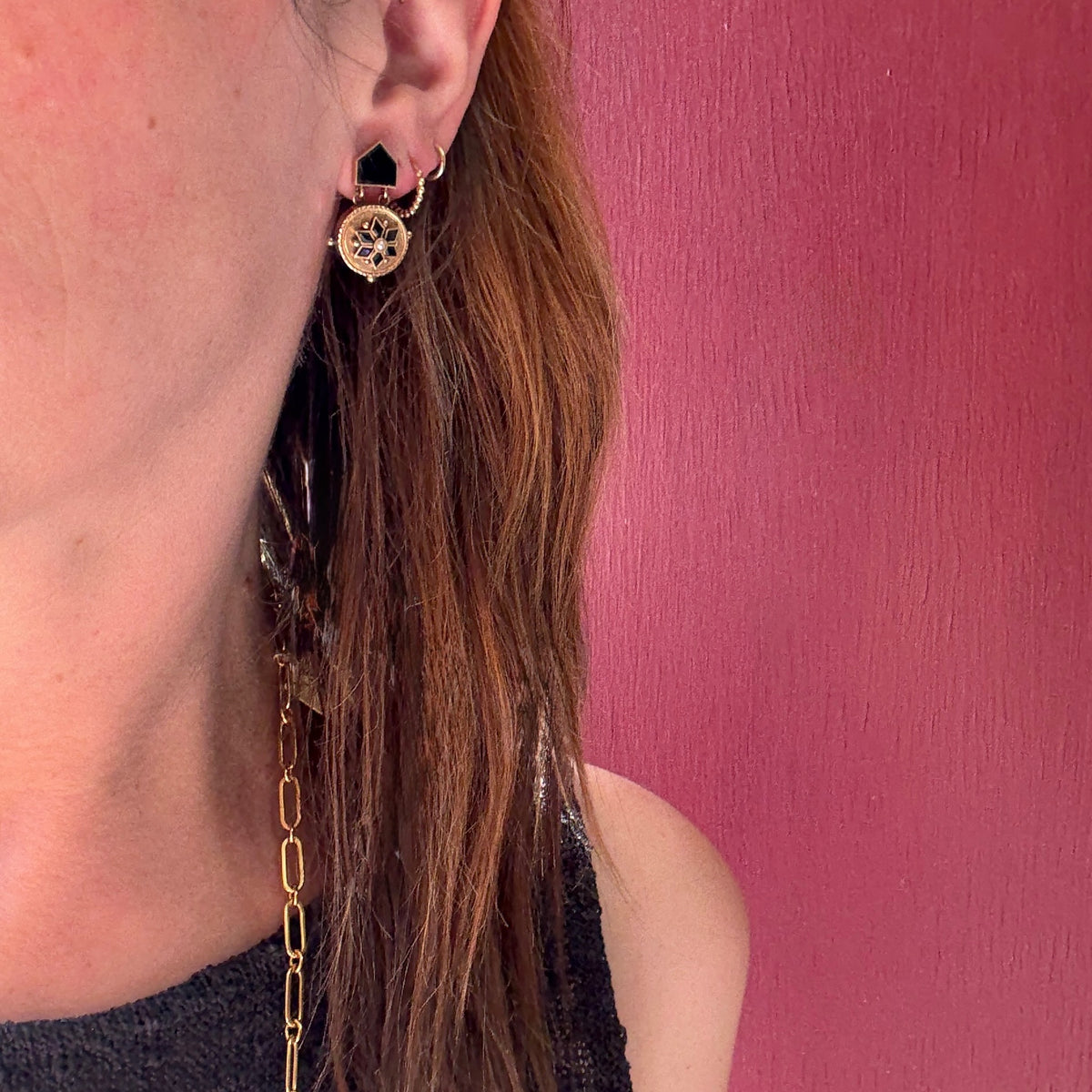 Petite Onyx & Gold Victorian Earbobs