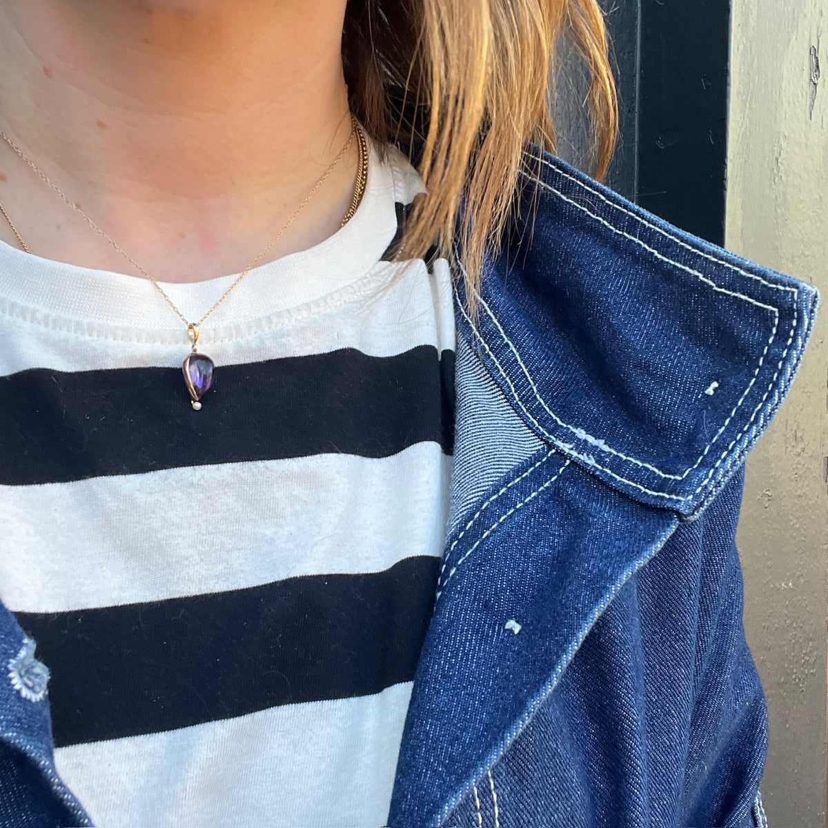 Amethyst Cabochon Pendant with Tiny Pearl Accent