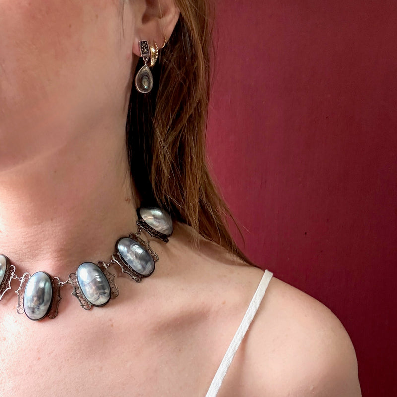 Abalone & Marcasite Sterling Silver Drop Earrings