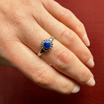 Bright Blue Lapis & Sterling Halo Solitaire Ring
