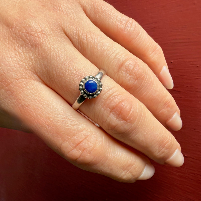 Bright Blue Lapis & Sterling Halo Solitaire Ring