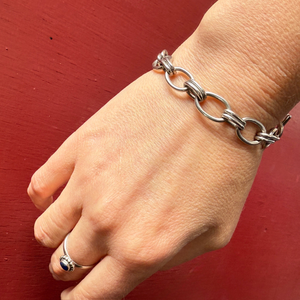 Handsome Sterling Link Bracelet with Toggle Clasp