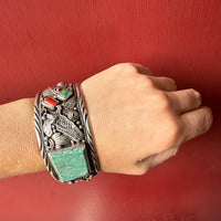 Navajo Eagle Cuff in Sterling with Turquoise & Coral