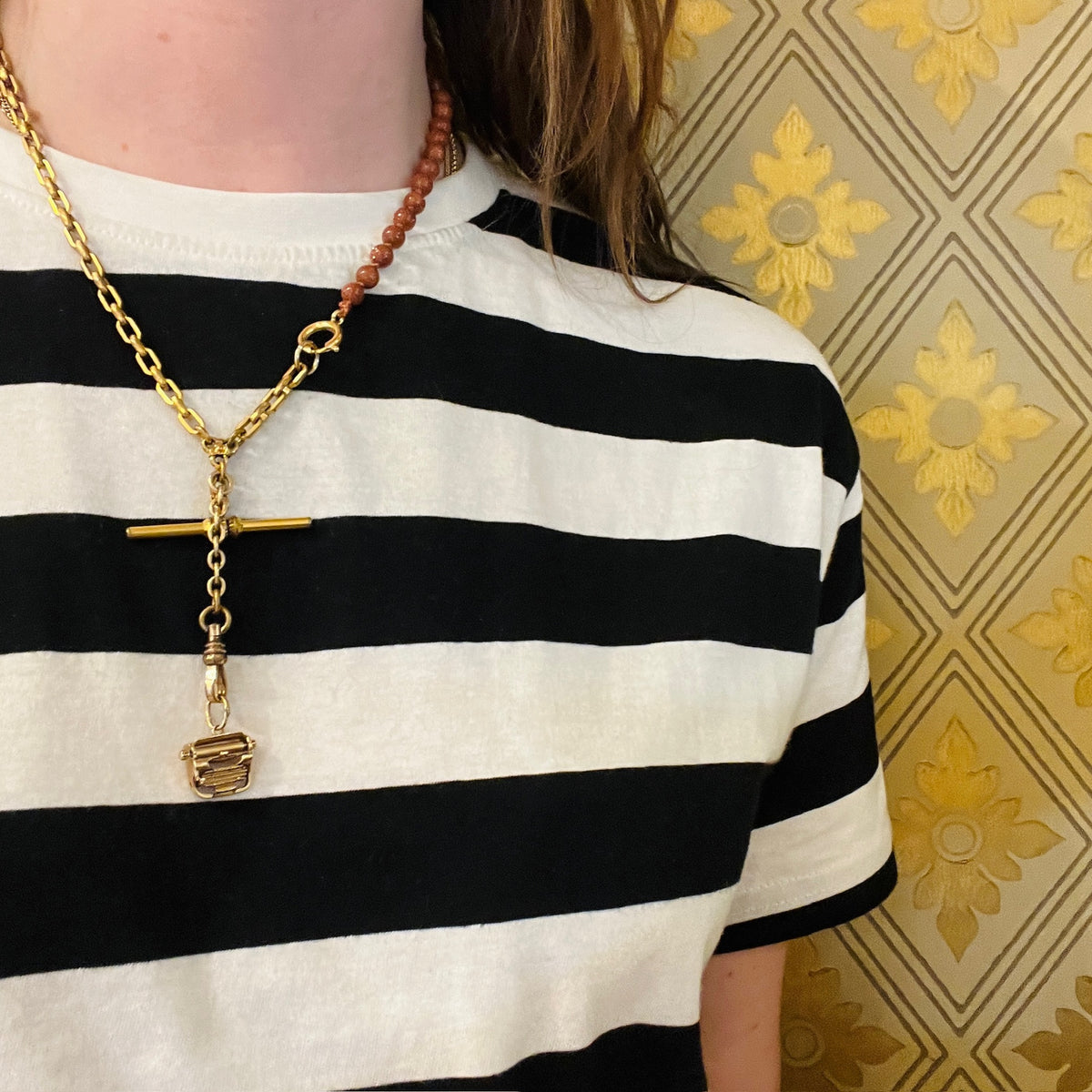 Gold Manual Typewriter Charm with Moving Platen