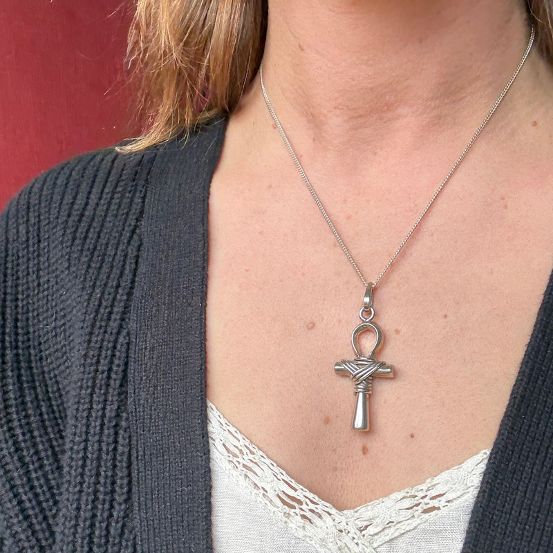 Sculptural Sterling Silver Ankh Pendant