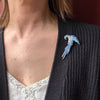 Gorgeous Blue Enameled Parrot Brooch
