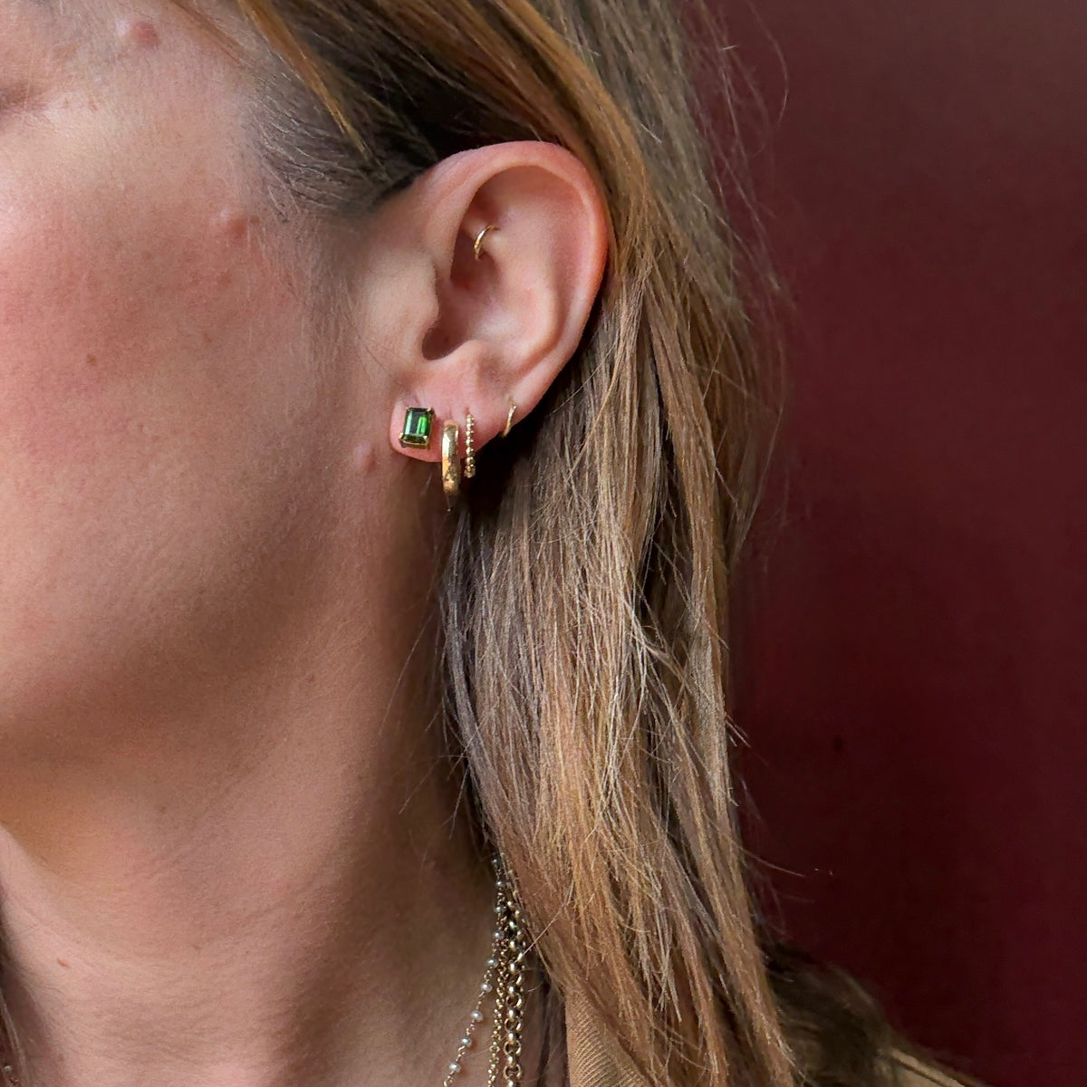 Vintage 1tcw Evergreen Tourmaline & Gold Studs