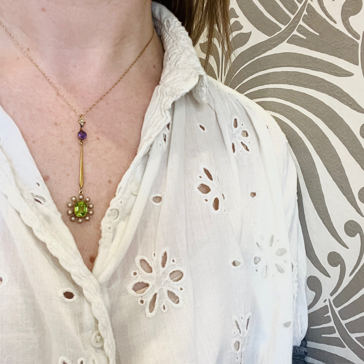 Suffragette Pendant Amethyst Peridot & Pearls