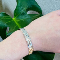 Sterling .35" Bangle Engraved with Hawaiian Pua Kala Flowers