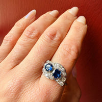 Dramatic Sapphire Toi et Moi Ring in Platinum