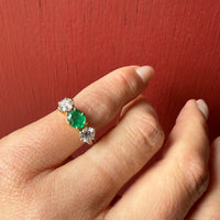 Emerald & Diamond Mid Century Two-Tone Trilogy Ring