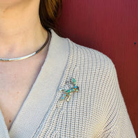 Wriggly Lizard Silver & Stone Inlay Brooch by D. Romero