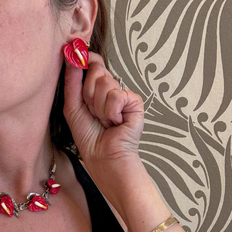Vintage Hawaiian Anthurium Earrings