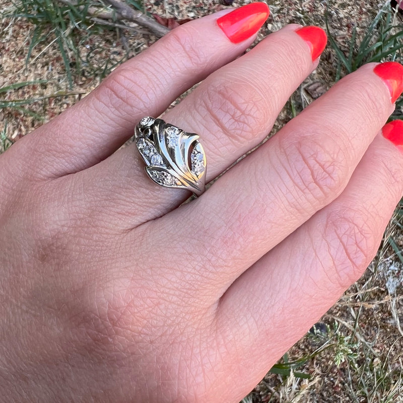 Jaunty White Gold & Diamond Leaf Ring