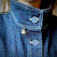 German Spider Brooch in Moonstone, Marcasite, & Sterling