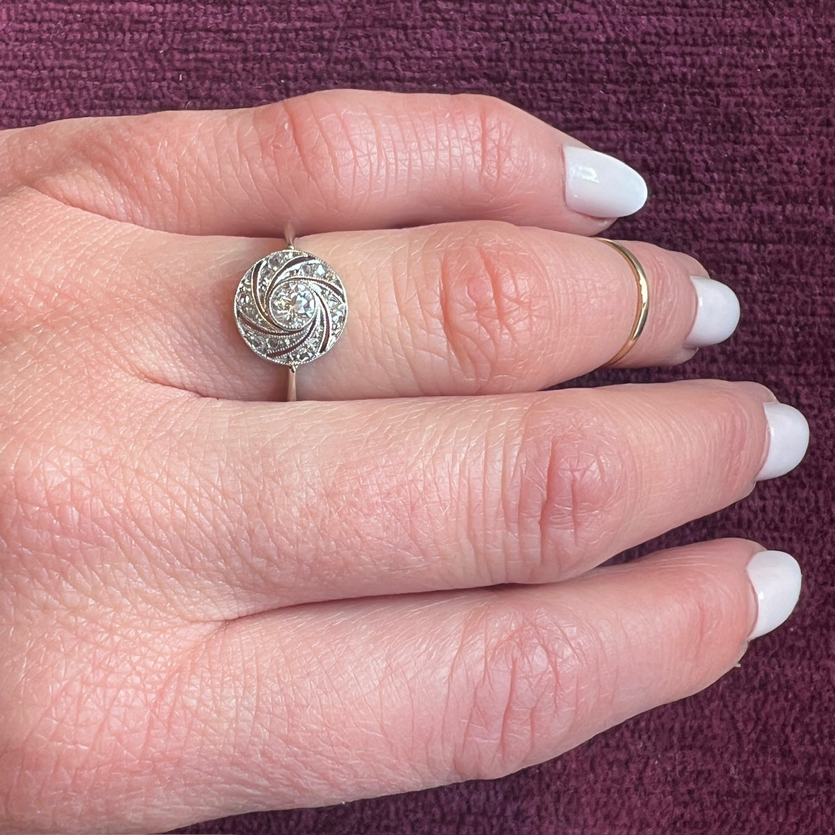 Rose Cut Spiral Diamond & Platinum Ring