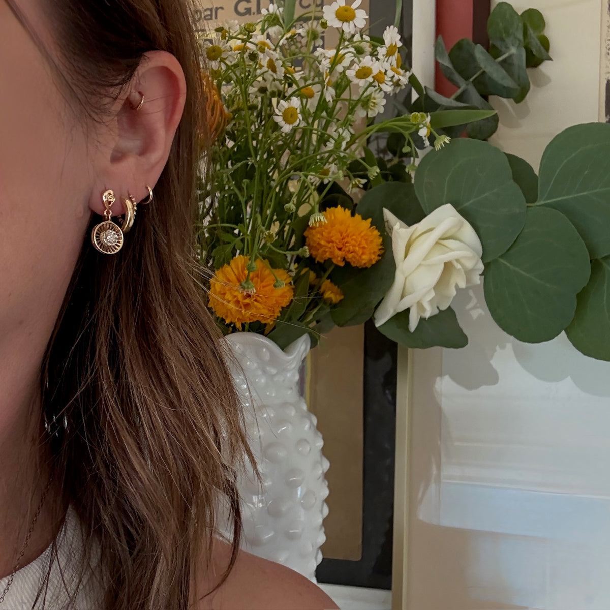 Flirty Retro Two-Tone Gold & Diamond Earbobs