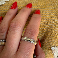 Recycled 14k White Gold Band with Engraved Vine Motif