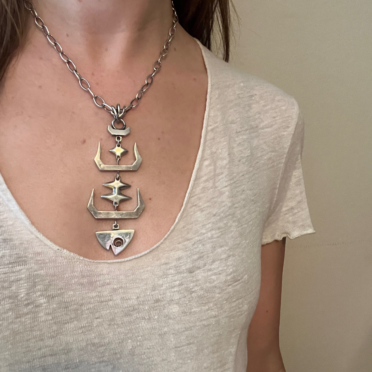 Punk Rock Taxco Sterling Fish Skeleton Necklace