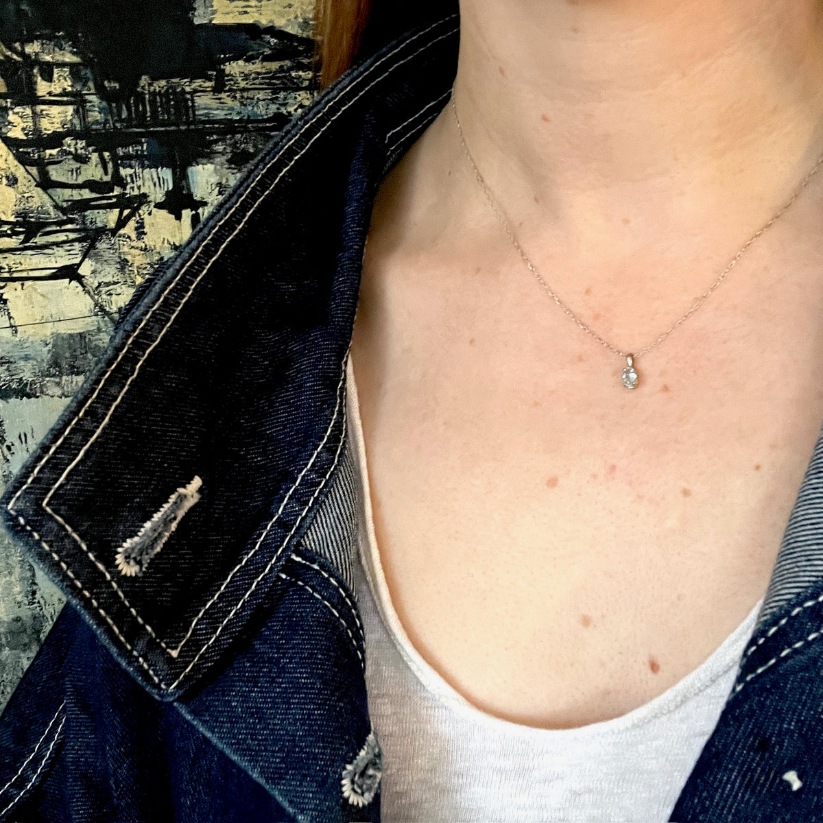 Petite Oval Aquamarine & White Gold Pendant
