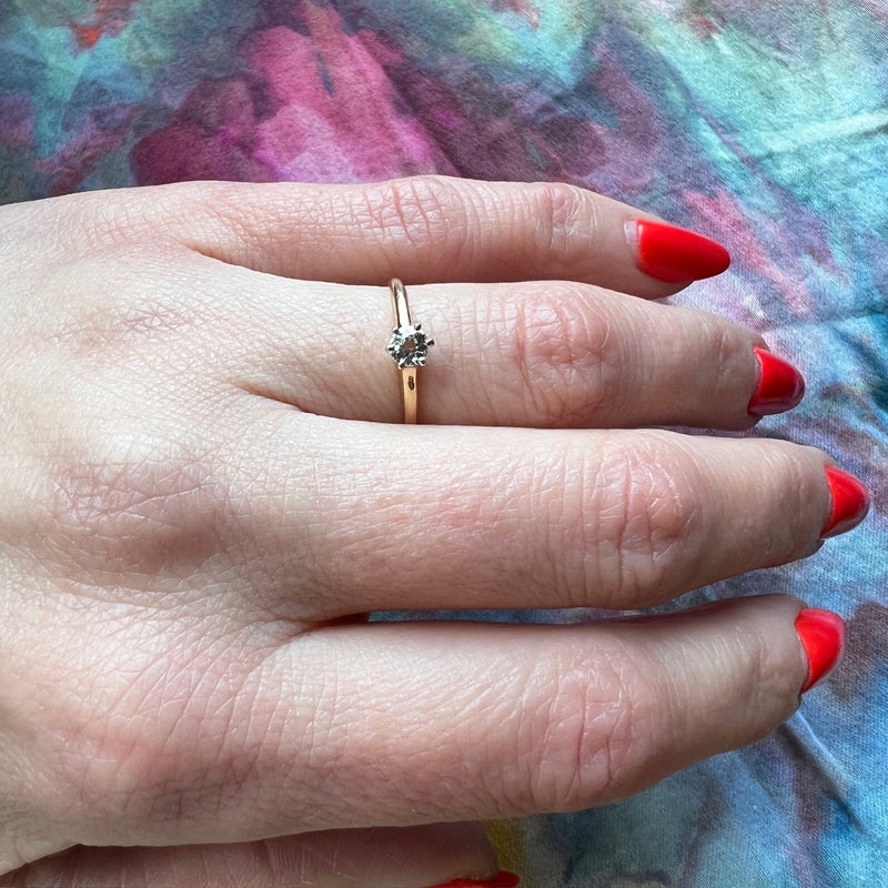 Eccentric Old Mine Cut Diamond in Dainty Gold Ring
