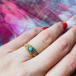 Endearing Victorian Band of 18k Gold Turquoise & Pearls