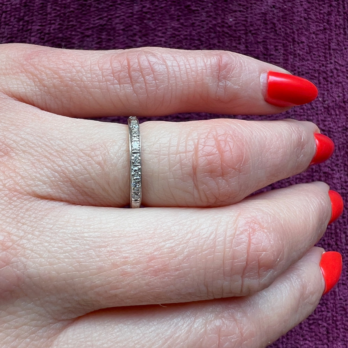 Engraved "Orange Blossom" Diamond & Platinum Band