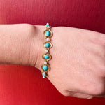 Turquoise & Pearl Art Nouveau Bracelet in Engraved Gold
