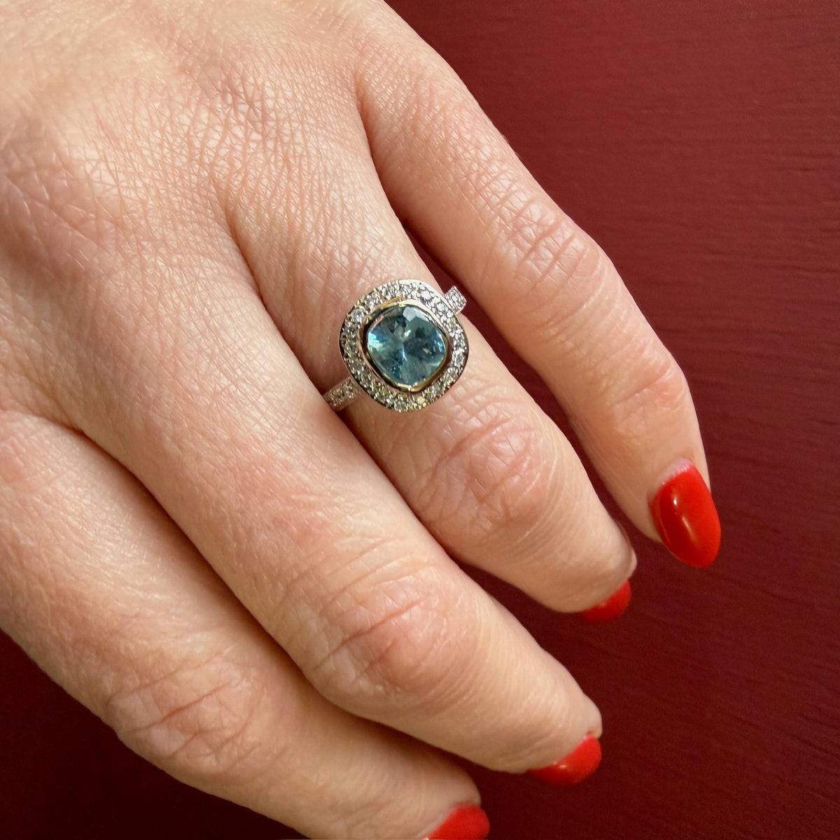 Exquisite Estate Aquamarine & Diamond Halo Ring