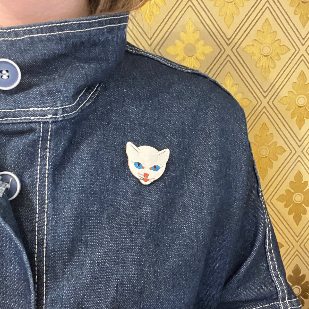 Enameled Cat Face Brooch from Margot de Taxco