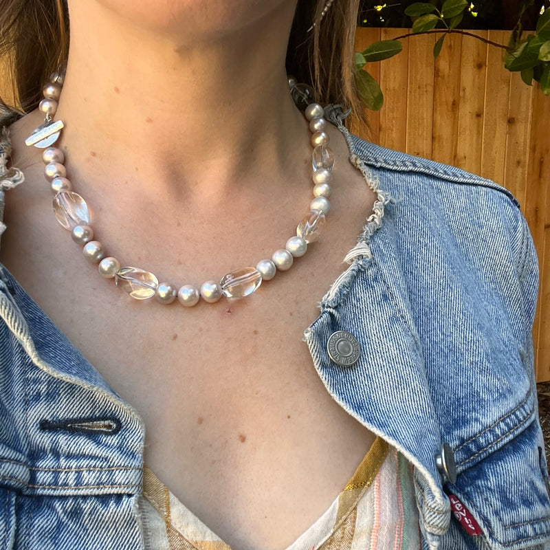 Silver Pearl & Rock Crystal Bead Necklace by Ancient Influences