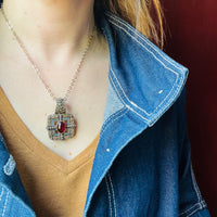 Elaborate Silver Gilt Pendant with Enamel & Garnet
