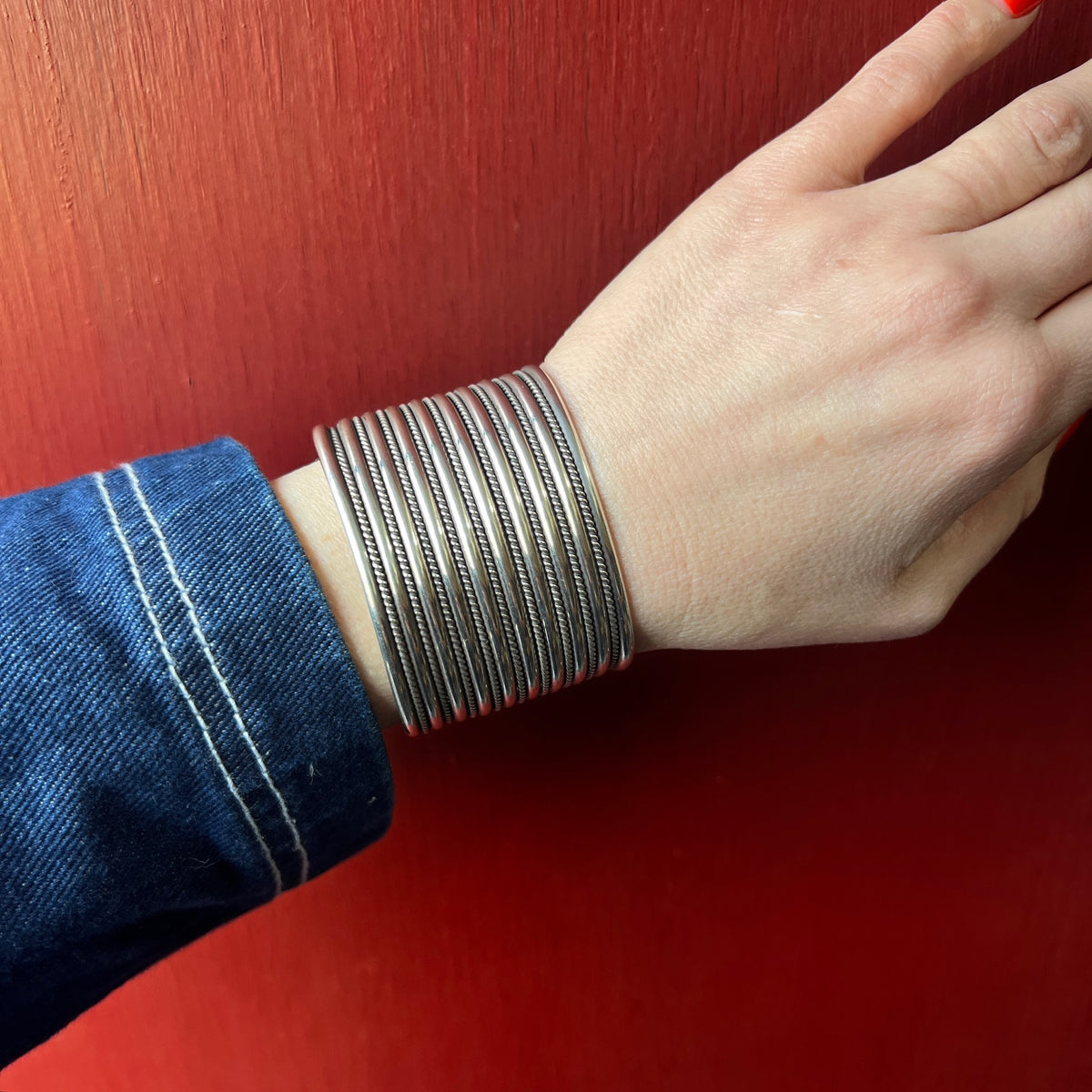 Navajo Wide Sterling Cuff Signed Tahe