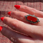 Jazz Age Carnelian Marcasite & Sterling Silver Ring