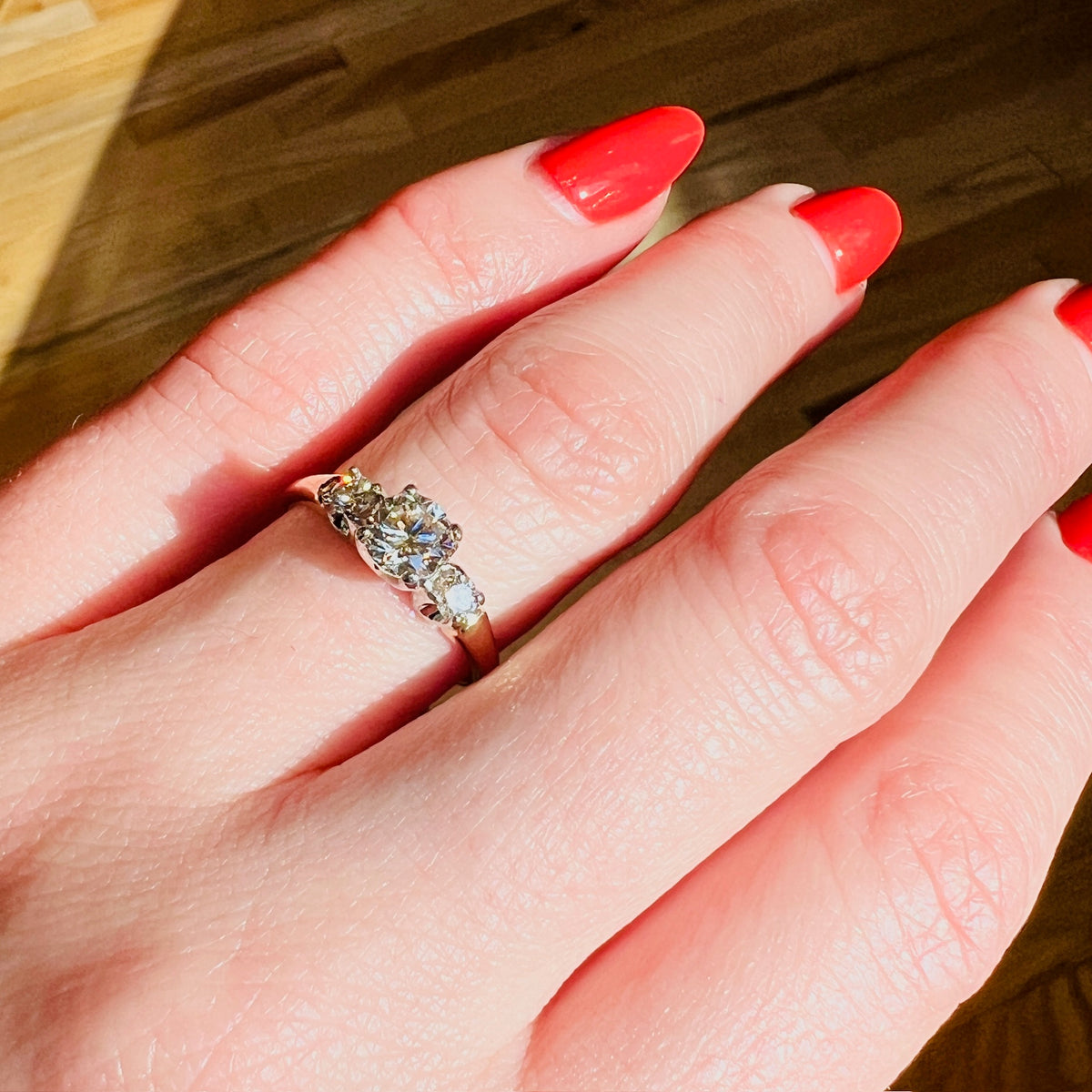 Trilogy Engagement Ring with Cognac Center Diamond