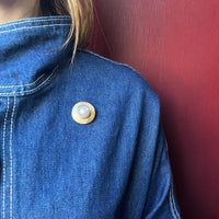 Subtle Mabé Pearl & Engraved Gold Brooch