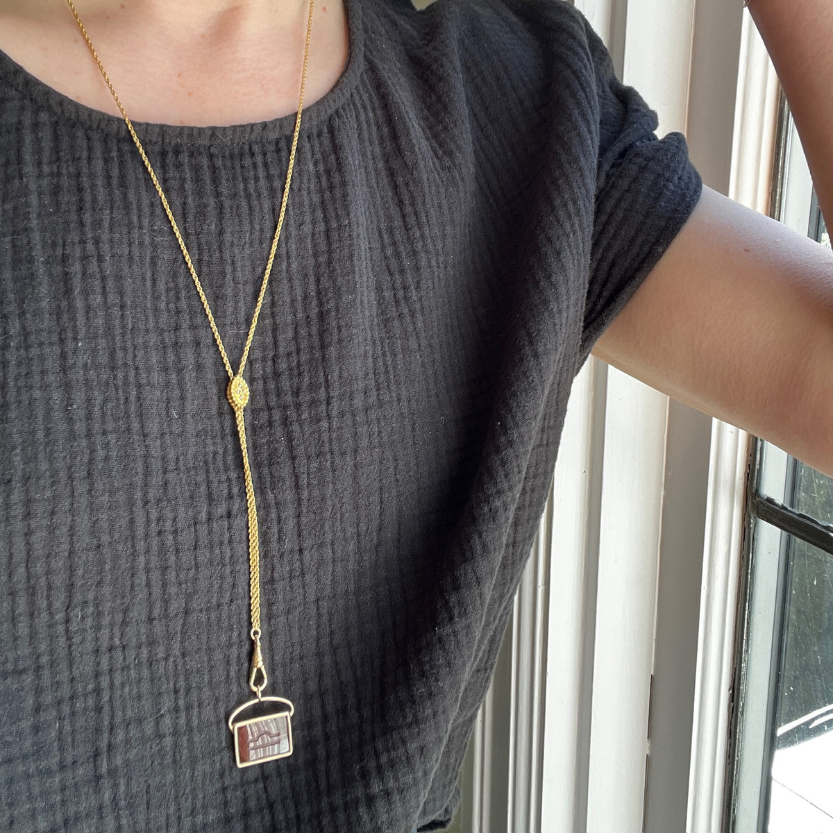 Victorian Gold Filled Rope Chain with Pearl-Set Slide