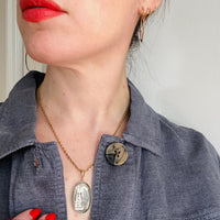 Somber Miniature Painting in Gold Pendant