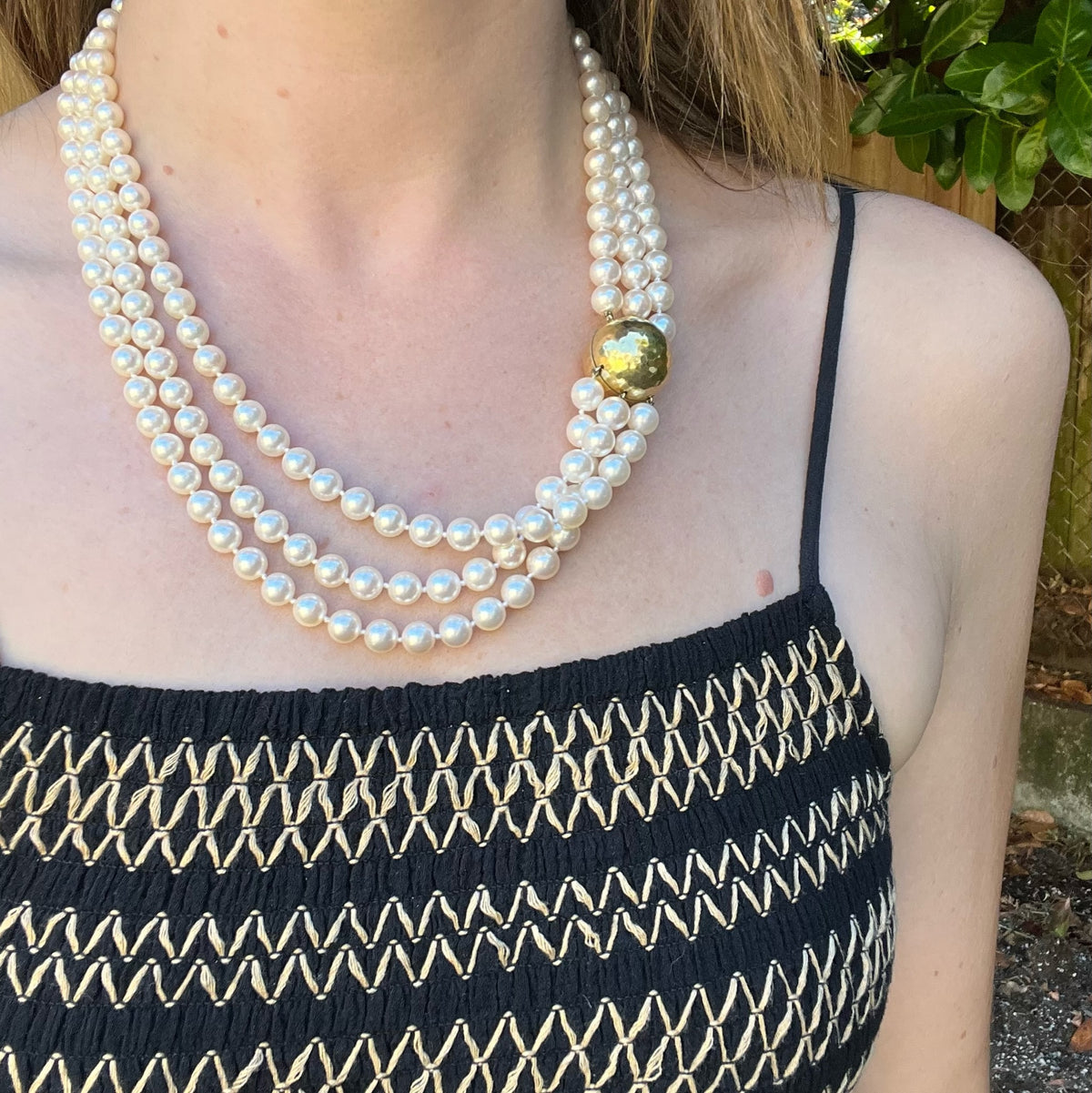 Three Strand Akoya Pearl Necklace with 18k Clasp