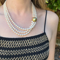 Three Strand Akoya Pearl Necklace with 18k Clasp