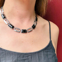 Mexican Choker of 950 Silver & Inlaid Onyx
