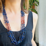 Gorgeous Lapis & Amber Tab Necklace with Heishi Beads