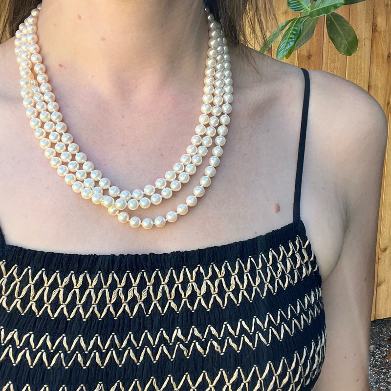 Triple Chain Pearl + Chain Necklace, Pearl Chain