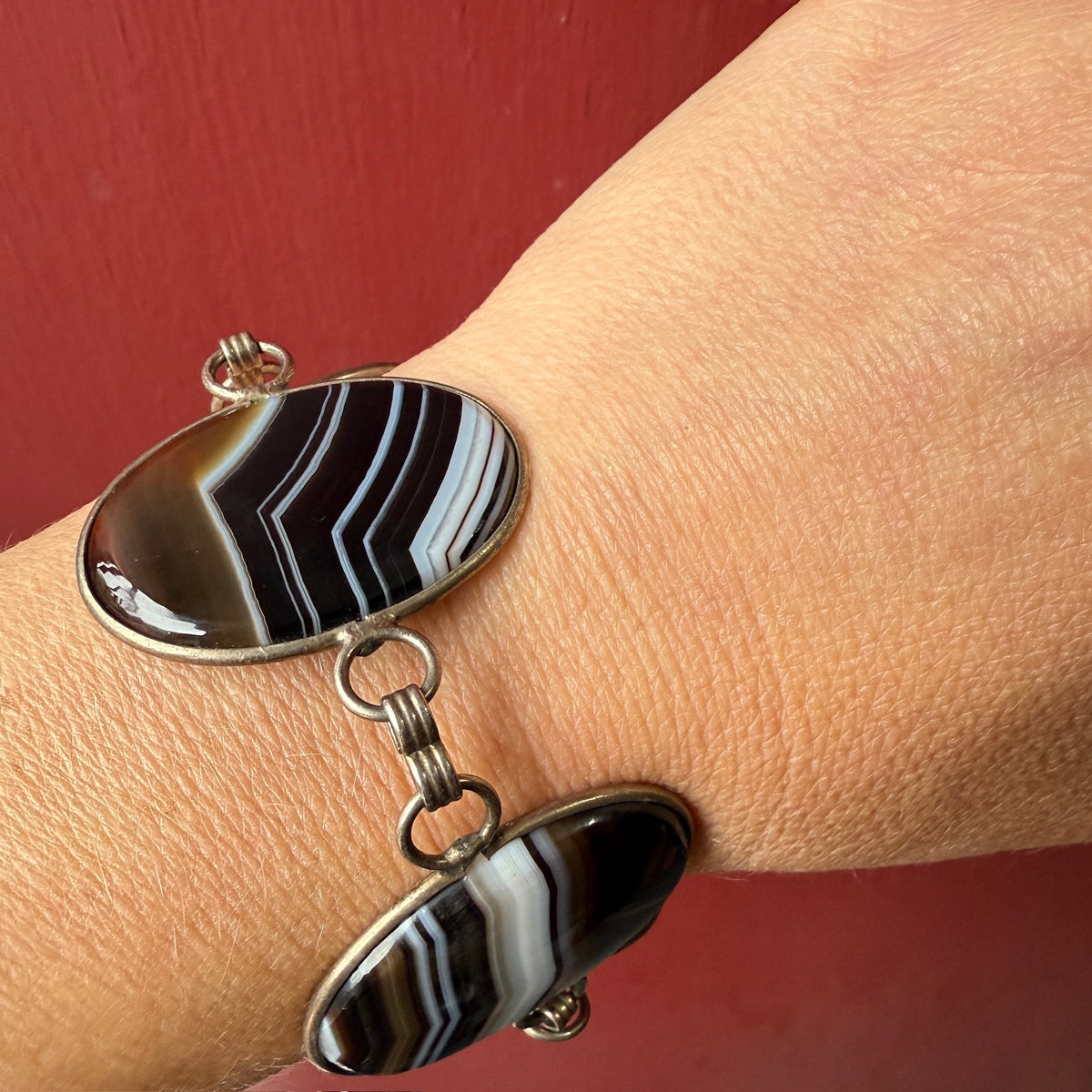 Antique Banded Agate & Sterling Bracelet