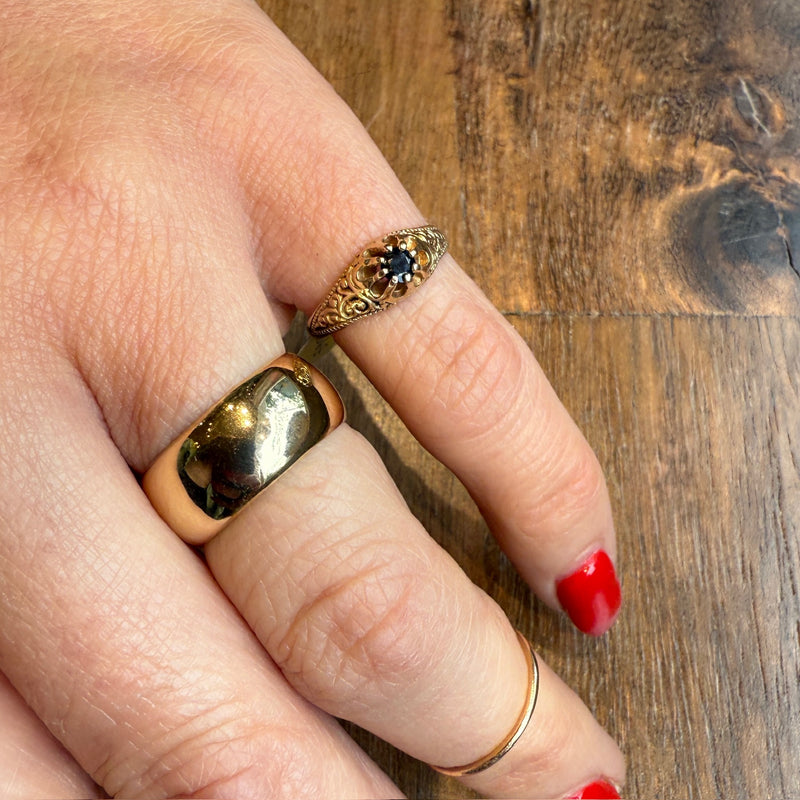 Petite Sapphire Belcher Ring with Engraving