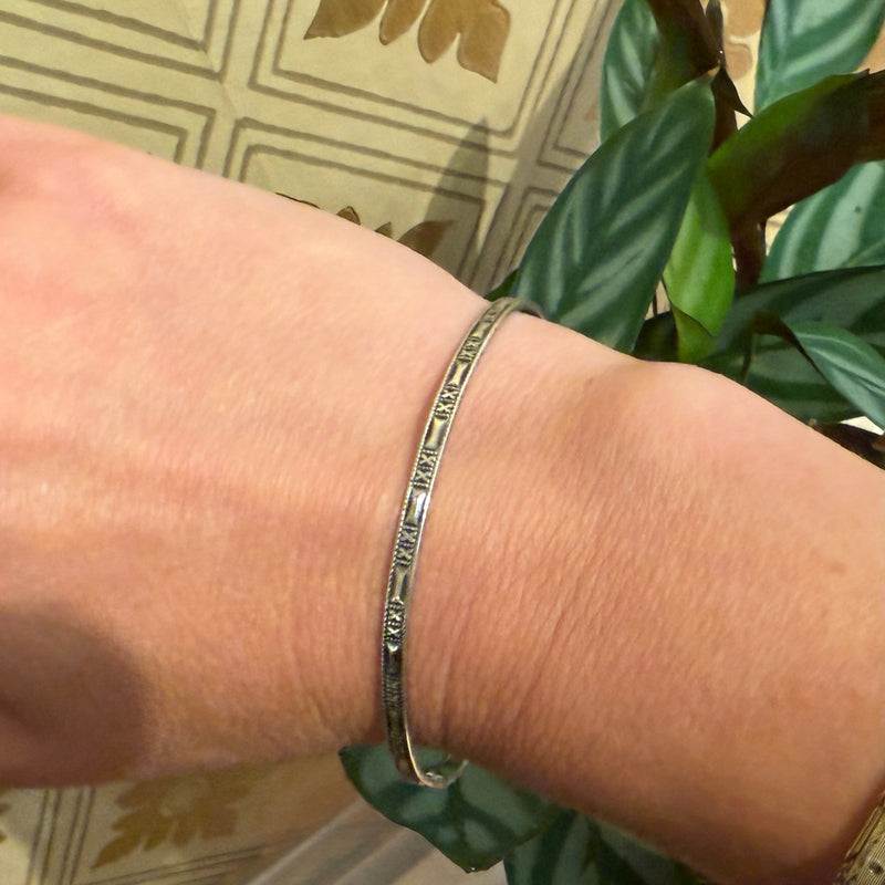 Sterling Silver Bars & X's Engraved Bangle
