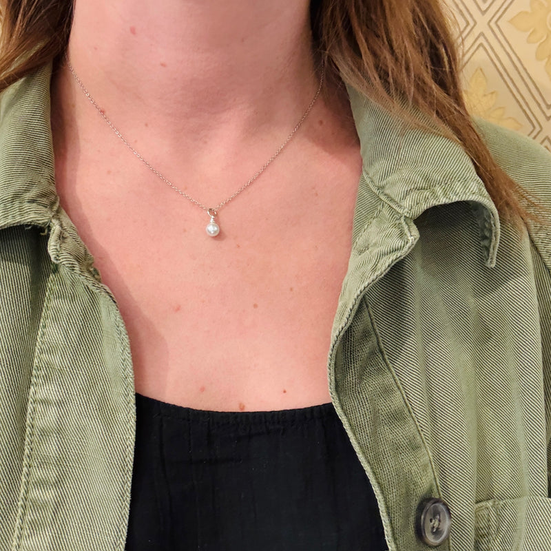Petite Cultured Pearl Pendant on Sterling Silver Chain