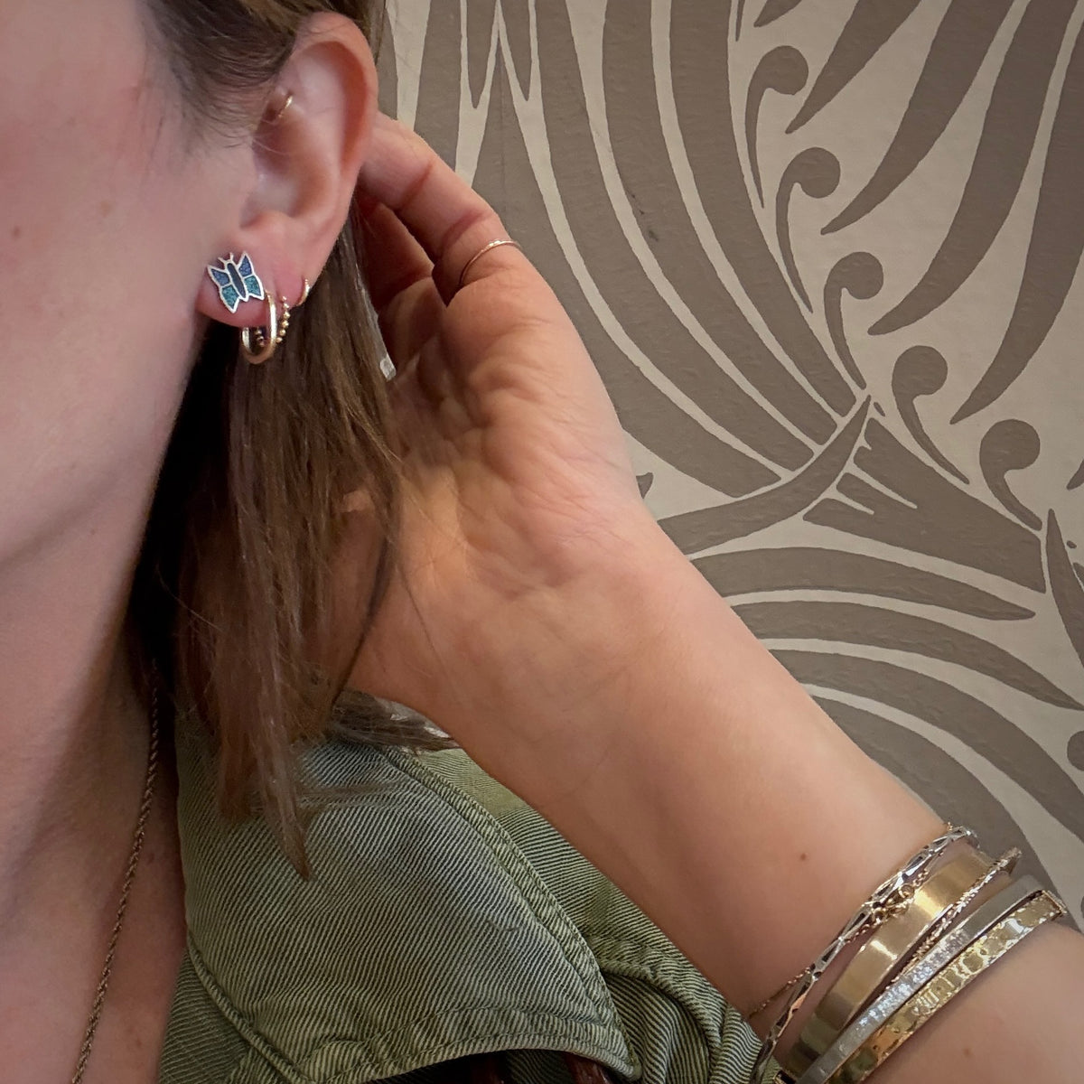 Flirty Butterfly Inlaid Silver Stud Earrings