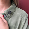 Ferns & Forget Me Nots Black Glass Brooch